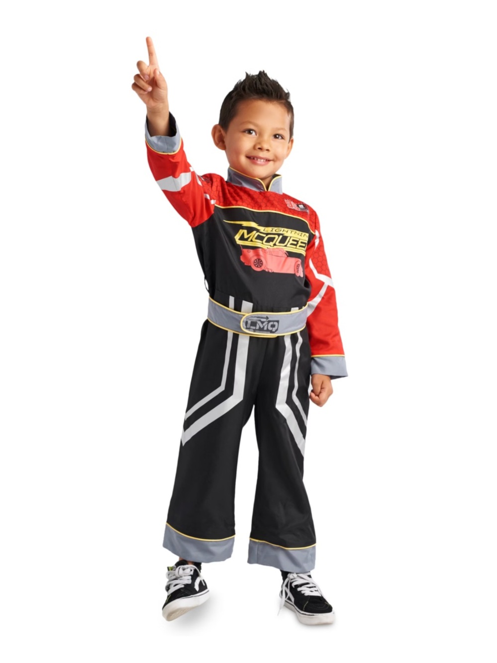 DISNEY STORE CARS LIGHTNING MCQUEEN REVERSABLE PIT CREW JUMPSUIT COSTUME 9/10